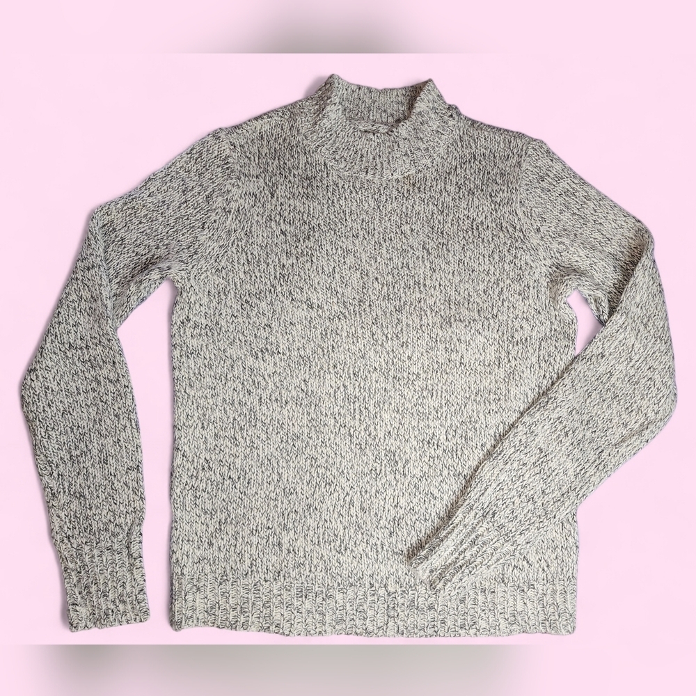 Gray Knitted Mock Neck Pullover Cotton Blend Relaxed Fit Sweater Sz S